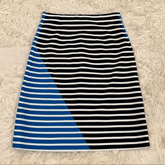 J. CREW Women's Striped Pencil Skirt Sz 0 Color Block Blue Navy White Straight - Picture 2 of 6